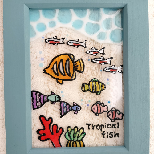 新品 海と熱帯魚 ヴィンテージ ステンドグラス 箱付き フィッシュ