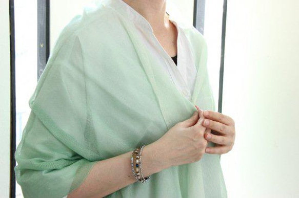 cotton ＆ silk ＆ green★hand-dyed stole T19356 第2張的照片