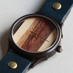 由 5 種木材製成的對錶 WB-081 082 L 尺寸 設計差異 手工手錶栃木皮革 第3張的照片