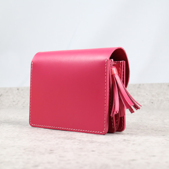 可愛い　コンパクト財布　アコーデオン　大容量　ピンク　ミニ財布　タッセル 4枚目の画像