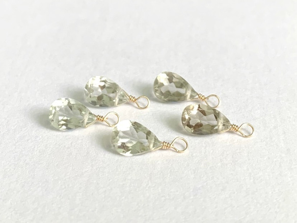 【天然石チャーム】宝石質グリーンアメジスト　14kgf 　1個　ハンドメイド素材 3枚目の画像