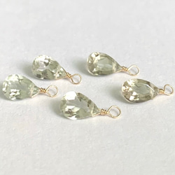 【天然石チャーム】宝石質グリーンアメジスト　14kgf 　1個　ハンドメイド素材 1枚目の画像