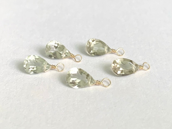 【天然石チャーム】宝石質グリーンアメジスト　14kgf 　1個　ハンドメイド素材 1枚目の画像