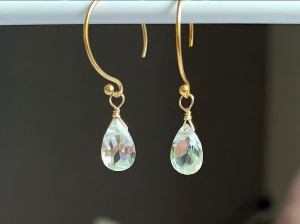 【天然石チャーム】宝石質グリーンアメジスト　14kgf 　1個　ハンドメイド素材 4枚目の画像