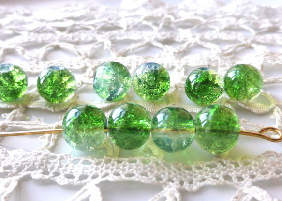 新色！ヒビ　深緑　チェコビーズCzech Glass Beads10個 1枚目の画像