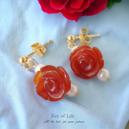 Key of Life☆赤珊瑚の薔薇☆ピアス/イヤリング（金属アレルギー