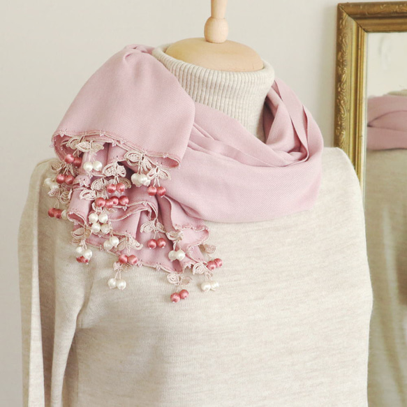 [Made to order] OYA Pashmina shawl [CHERRY] Foggy Rose 第1張的照片