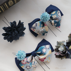 はいからリボン＆アンティークフラワーのヘッドドレス -Navy Dahlia & Retro ribbon 3枚目の画像