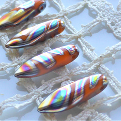 ダガー　オレンジメタルライン　チェコビーズCzech Glass Beads4個 2枚目の画像