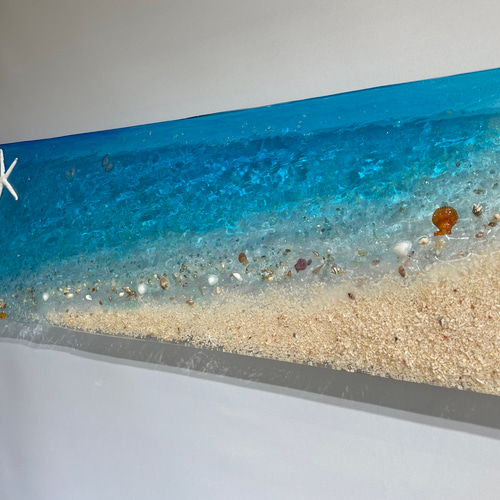 壁掛けアートパネル 海 ブルーシーのビーチ スターフィッシュ 貝殻90