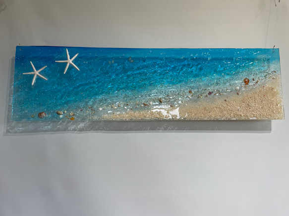 壁掛けアートパネル 海  ブルーシーのビーチ スターフィッシュ  貝殻90×25 1枚目の画像