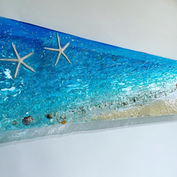 壁掛けアートパネル 海  ブルーシーのビーチ スターフィッシュ  貝殻90×25 5枚目の画像
