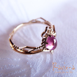 十月誕生石戒指粉紅碧璽戒指鑽石頭飾凸圓面豐滿訂婚戒指古董風格 第9張的照片