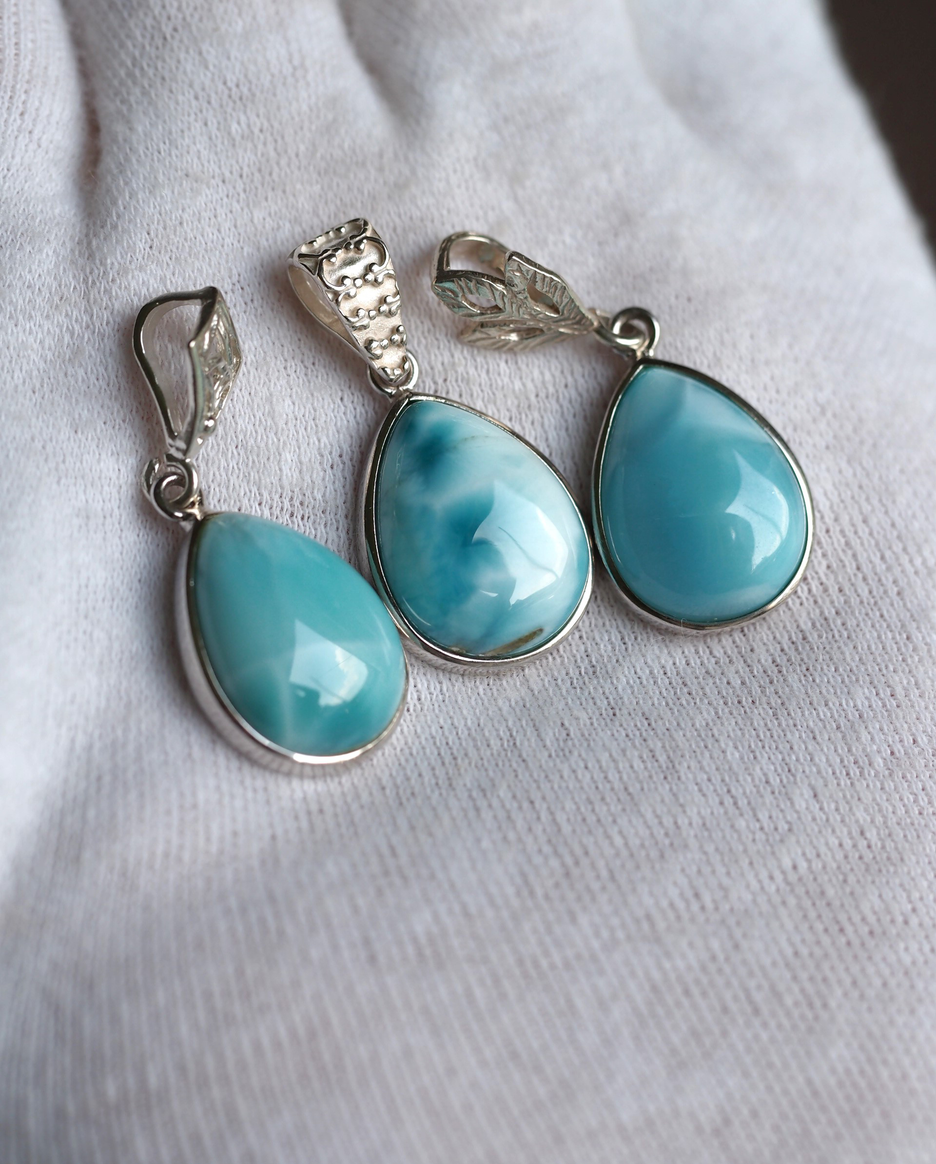 ラリマー18 　S925 ティアドロップカボションペンダントトップ