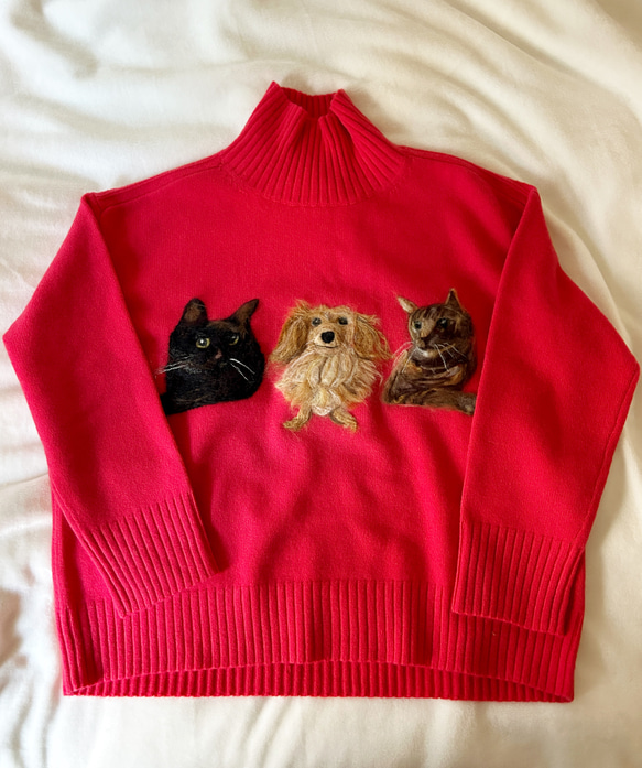 受注制作　お絵描き刺繍　大: お手持ちのニットに羊毛で刺繍をいたします。（中サイズ2つもこちらです。) 19枚目の画像