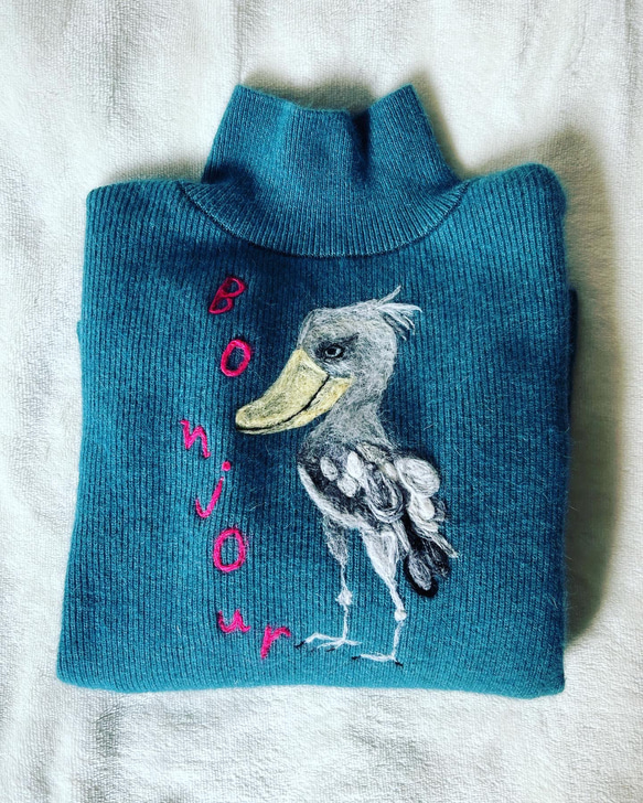 受注制作　お絵描き刺繍　大: お手持ちのニットに羊毛で刺繍をいたします。（中サイズ2つもこちらです。) 18枚目の画像