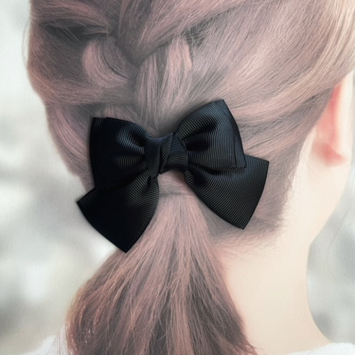 ブラック リボン ヘアゴム ヘアアクセサリー 定番 黒 シンプル 髪飾り