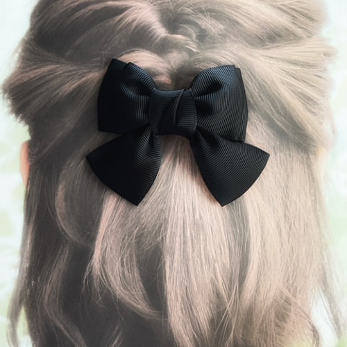 ブラック リボン ヘアゴム ヘアアクセサリー 定番 黒 シンプル 髪飾り