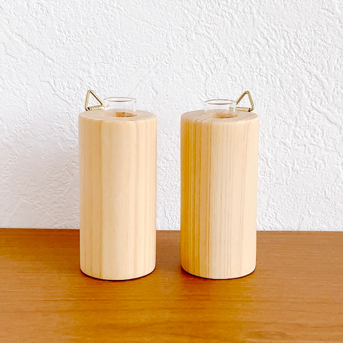 2個セット・壁掛けタイプ』 ひのき製の小さな一輪挿し(筒型) 一輪挿し
