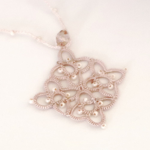 OYA Tatting lace 50cm necklace [RHOMBUS] Cameo Beige 第3張的照片