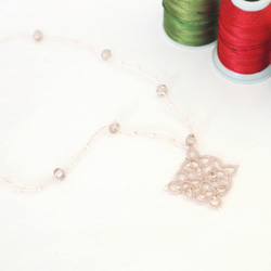 OYA Tatting lace 50cm necklace [RHOMBUS] Cameo Beige 第2張的照片