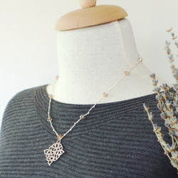 OYA Tatting lace 50cm necklace [RHOMBUS] Cameo Beige 第1張的照片