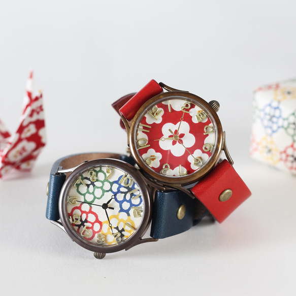 國產京畿道錶盤花4色WJ-004 L大小日本製造手工製作的手錶To木皮革 第4張的照片