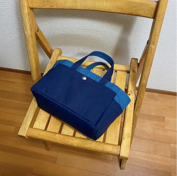 「Box Tote 」迷你尺寸「礦物藍 x 海軍藍 (海軍藍 ) 」/帆布手提袋 /倉敷帆布 No.8 [定做] 第7張的照片