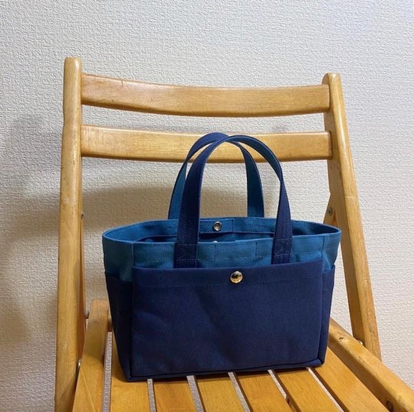 「Box Tote 」迷你尺寸「礦物藍 x 海軍藍 (海軍藍 ) 」/帆布手提袋 /倉敷帆布 No.8 [定做] 第2張的照片