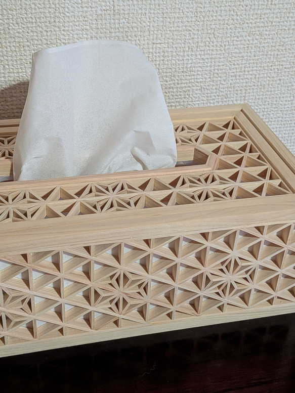組子細工　ティッシュケース(大)　麻の葉紋様 即納]組子細工のティッシュケース(麻ノ葉) ティッシュケース 組子工房