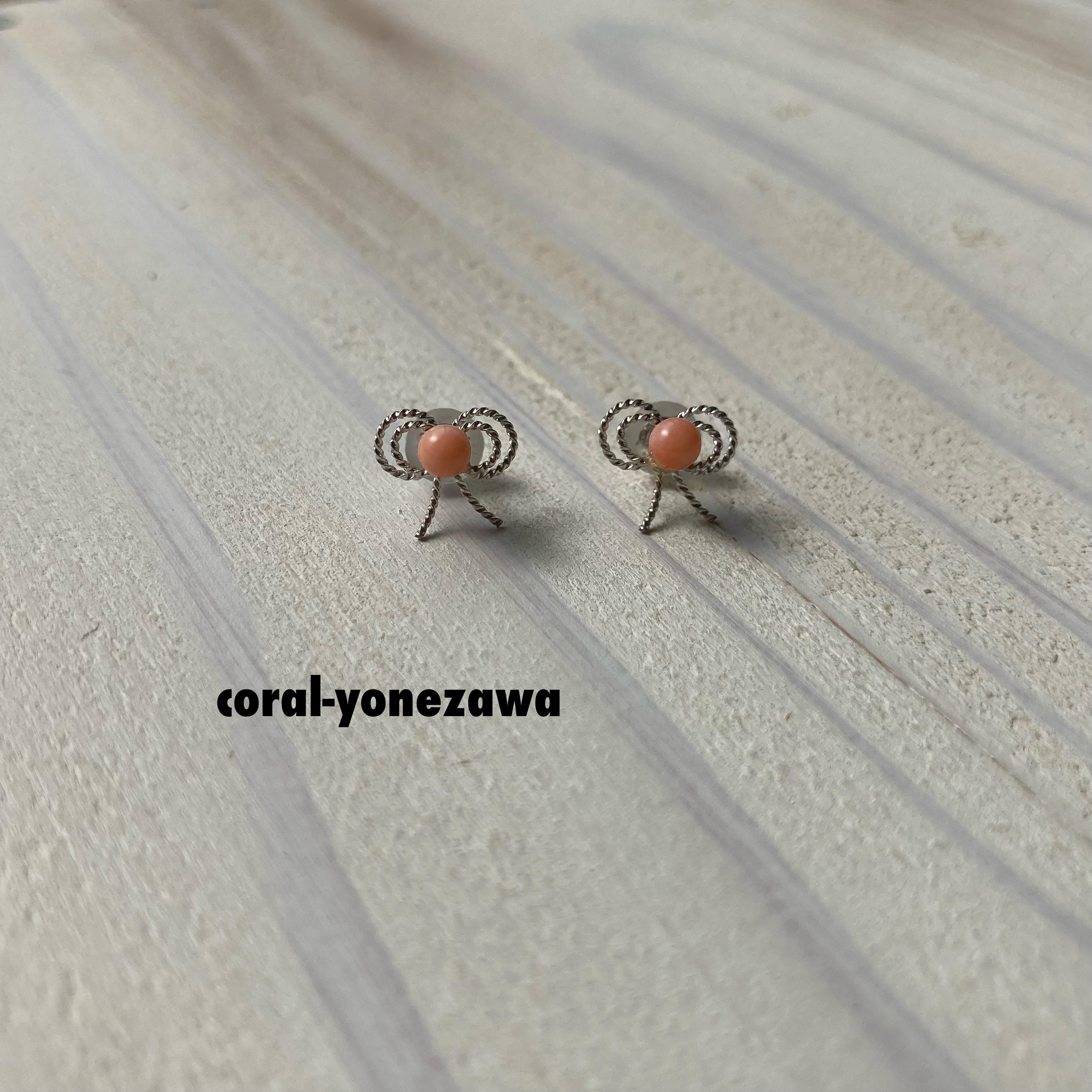 りぼんk14WGピアスcoral 約３ミリ