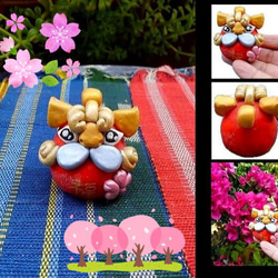 受注製作）「シーサーだるま・桜」沖縄の伝統的なシーサーと日本文化の 