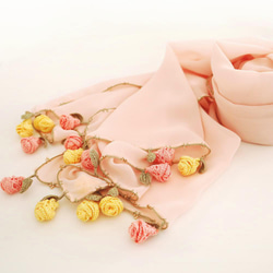 OYA Chiffon shawl [ROSE] Coral Pink 第5張的照片