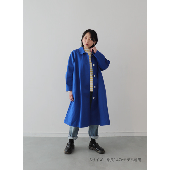 春コート チノクロス コート ブルー 裏地無し、パイピング仕様 ※コート
