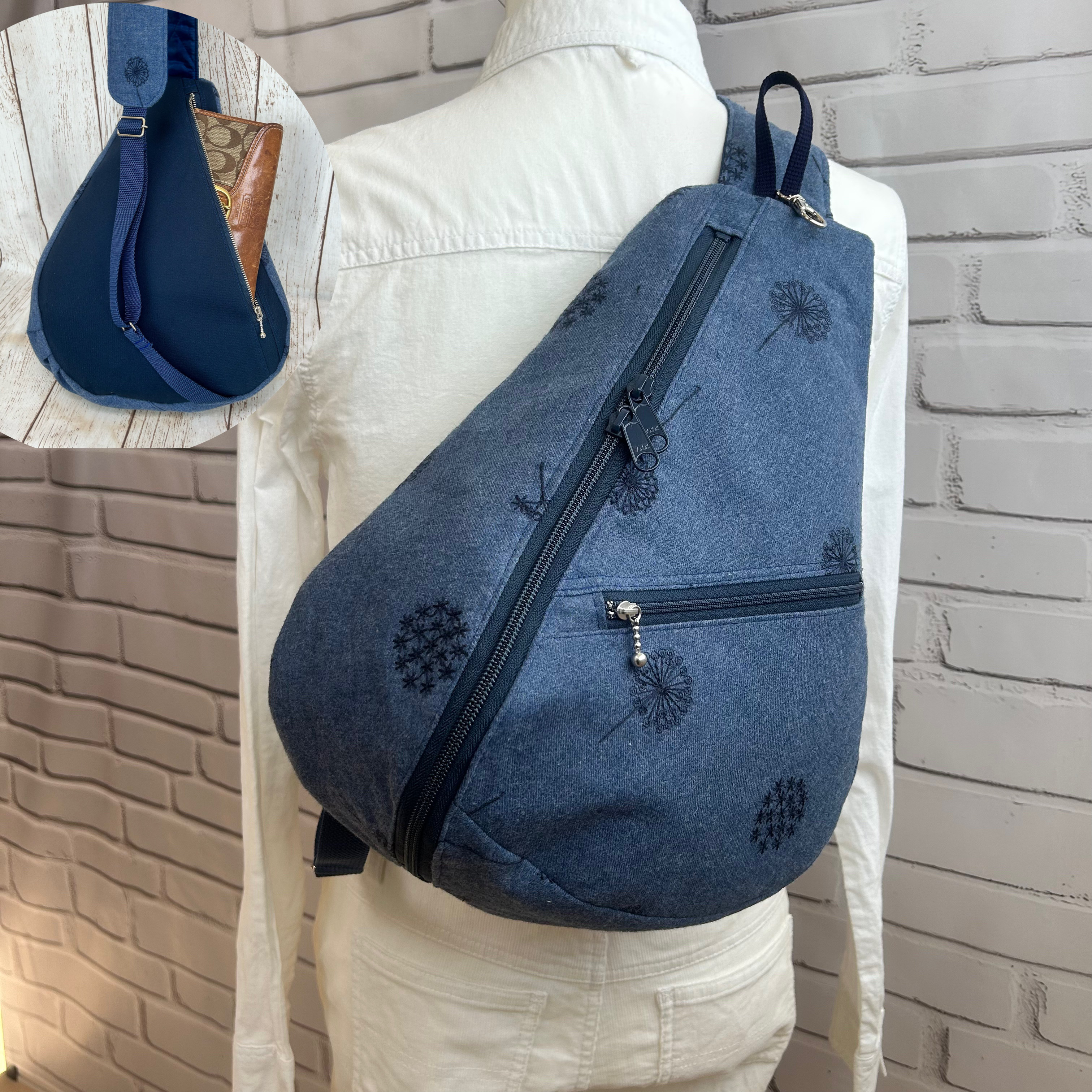 両開き開閉　高見え刺繍　背面ポケ付き　軽量　しずく型 ワンショルダーバッグ ボディーバック　長さ調節可能 北欧花刺繍