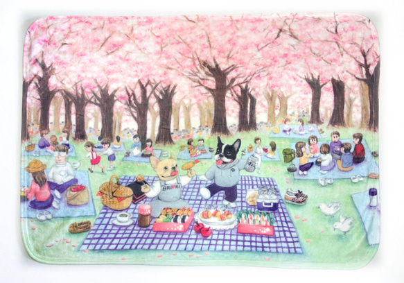 [暖かい桜の毛布]フレンチブルドッグ フランネルエアコンキルト|毛布|ペットマット 2枚目の画像
