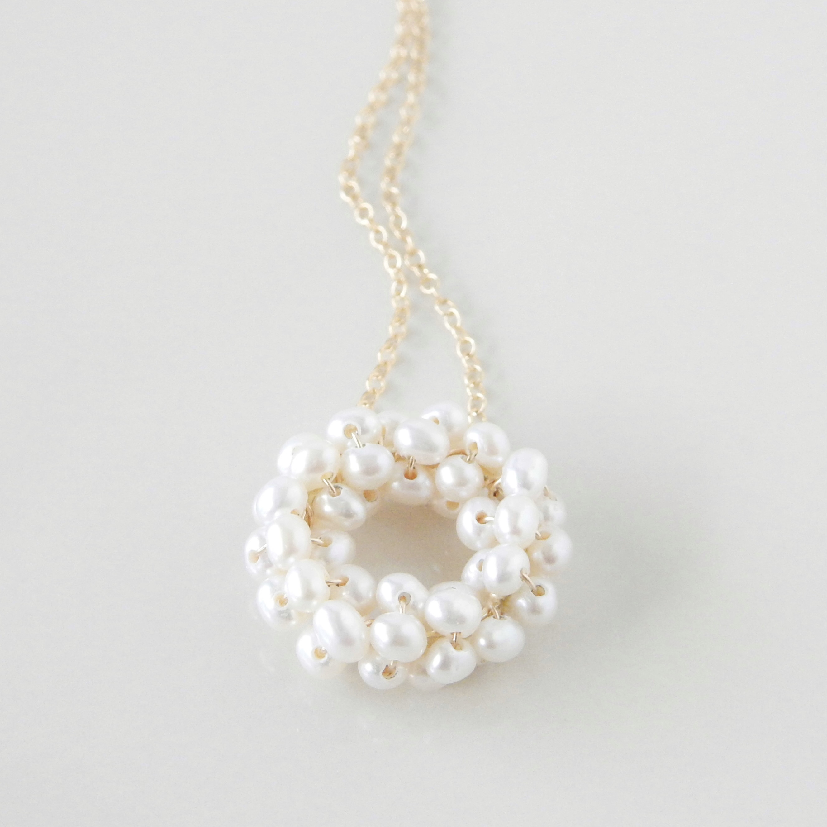 〖Sサイズ〗淡水パールリースネックレス（ホワイト）14kgf【1231】