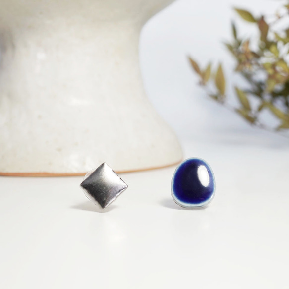 T-159 美濃燒焦瓷磚耳環/皮革背襯耳環 第1張的照片