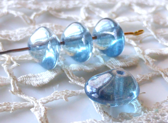 アンシンメトリーUFO　青　チェコビーズCzech Glass Beads 4個 3枚目の画像