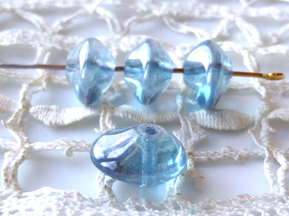 アンシンメトリーUFO　青　チェコビーズCzech Glass Beads 4個 1枚目の画像