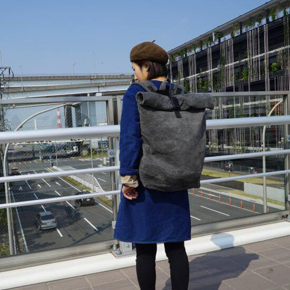 Roll Top Backpack / 灰色 / Judo Wear x Tabi Fabric --Mikawa Cotton 第5張的照片