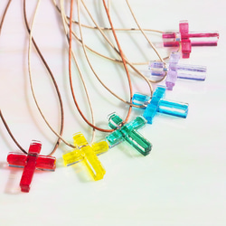 十字玻璃「十字[Aqua]」項鍊[可以選擇繩子的顏色和長度][可以選擇粗鏈][定制]&lt;&lt;免運費&gt;&gt; 第16張的照片