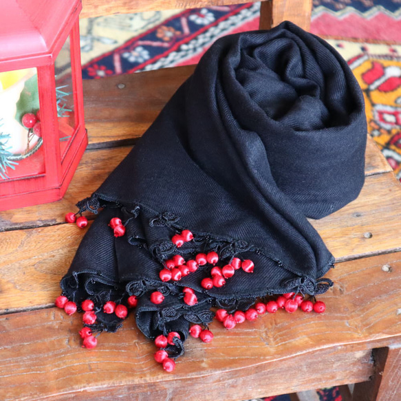[Resale] OYA Pashmina shawl [CHERRY] Black 第5張的照片