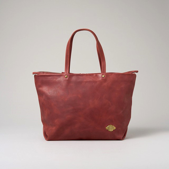 *送料無料* Zip Tote Bag / SUN RED *レザーバッグ*トートバッグ 1枚目の画像