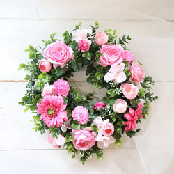 リース(造花) 玄関に　贈り物　ギフト　永遠の象徴♪　ピンク系　004 2枚目の画像