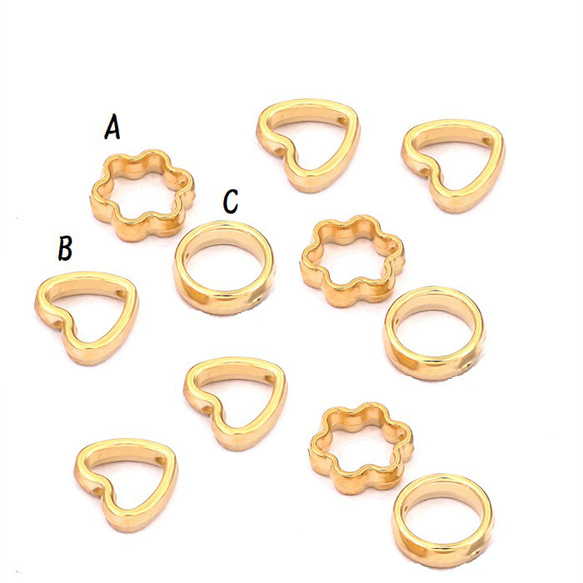 ハート アクセサリーパーツ 10個 リング ゴールド ピアスパーツ