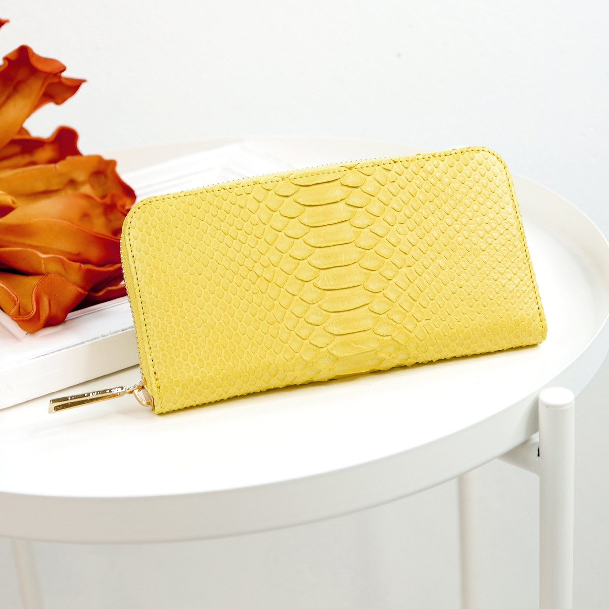 【パイソンイエロー】ダイヤモンドパイソンレザーのラグジュアリーに仕上げた財布/長財布【パイソン】