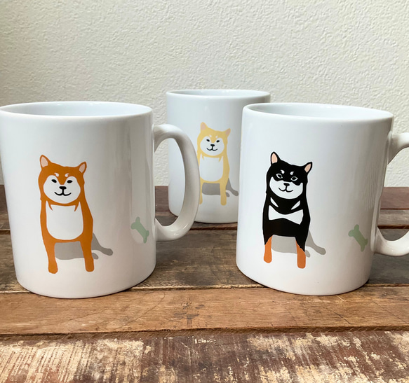 【新作】柴犬 ストレートマグ 3色 ★ 赤柴 黒柴 白柴 コーヒー 紅茶 ココア 白磁 350cc 1枚目の画像