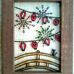 送料無料*ステンドグラス風フレーム*花火・夏祭り・提灯・ナチュラル