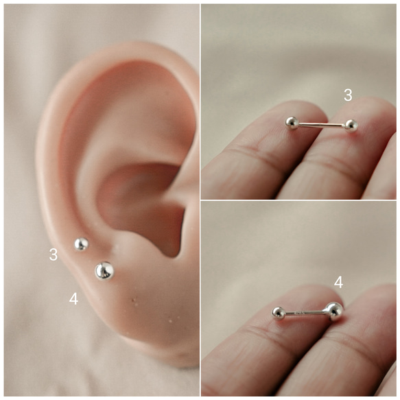 SV925 極簡 基礎轉珠耳環 3 4 mm 珠珠耳釘 耳骨 第2張的照片